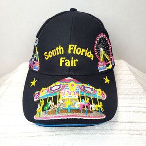South Florida Fair Carnival Rides All Over Embroidered Black Colorful Hat MINT